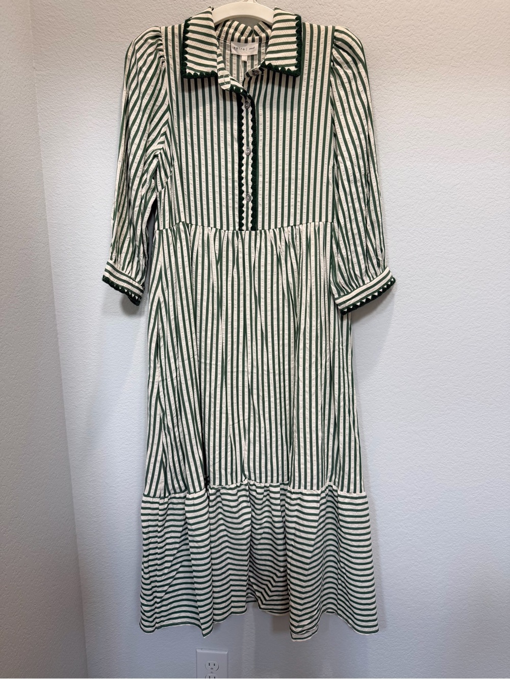 entro Green and White Striped Button-Front Maxi Dress NWT